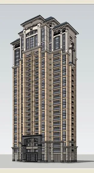 Sketchup Residential Model | High rise residential building, classical style, 26 floors