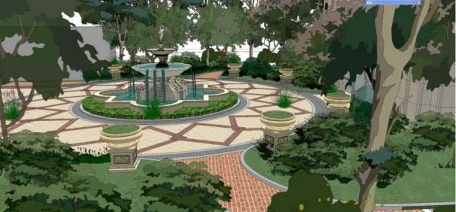 Sketchup Landscape Model | Community Landscape, Residential Landscape, European Style, Classical Style