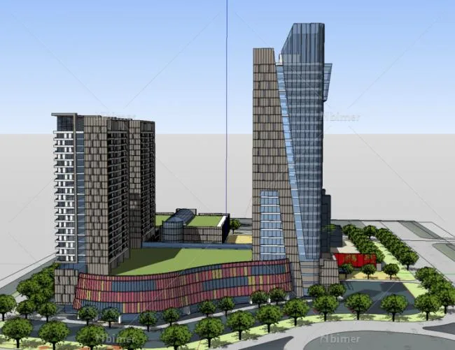 Sketchup Complex Model | Multi story Mixed use Commercial Complex, Modern Style