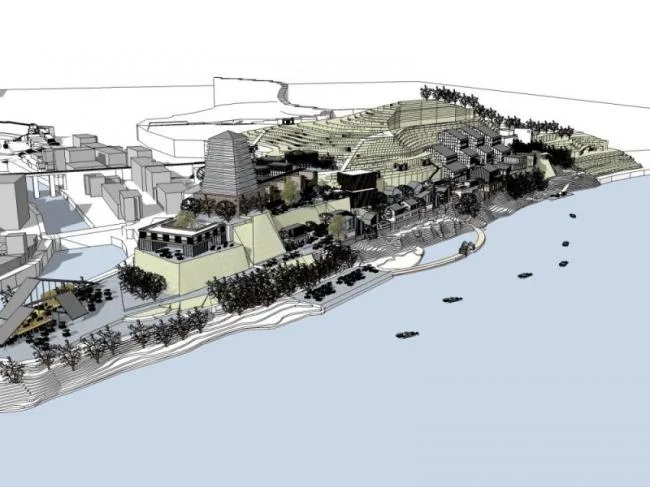 Sketchup Business Model | Multi story riverside commercial street, modern style