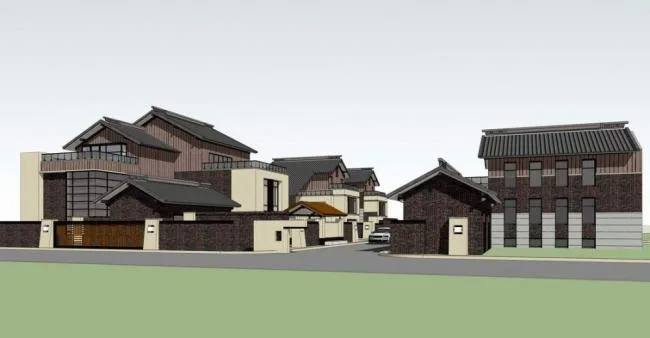 Sketchup Villa Model | Solo Villa, New Chinese Style, Han Tang Style
