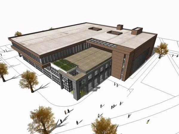 Sketchup School Model | Multi story university cafeteria, campus educational building, modern style