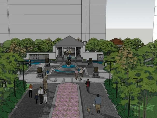 Sketchup Landscape Model | Square Landscape, Modern Chinese Style