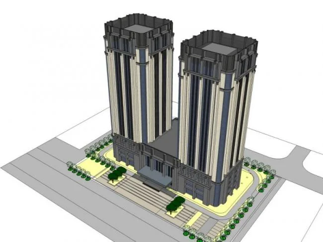 Classical High-Rise Hotel Model in SketchUp