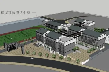 Modern Multi-Story Elementary School Campus in Chinese Architectural Style | SketchUp Model-BIM WORLD