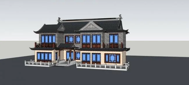 Sketchup Villa Model | Solo Villa, Chinese Style, Residential Building, Multi story
