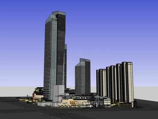 Sketchup Complex Model | Super high-rise office building, complex, residential building, ground floor commercial, modern style