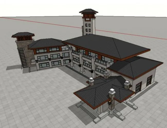 Sketchup Business Model | Multi story Clubhouse, Classical Style