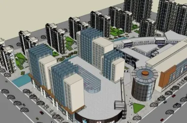 SketchUp Complex Model: Multi-Story Modern High-Rise Office and Commercial Building-BIM WORLD