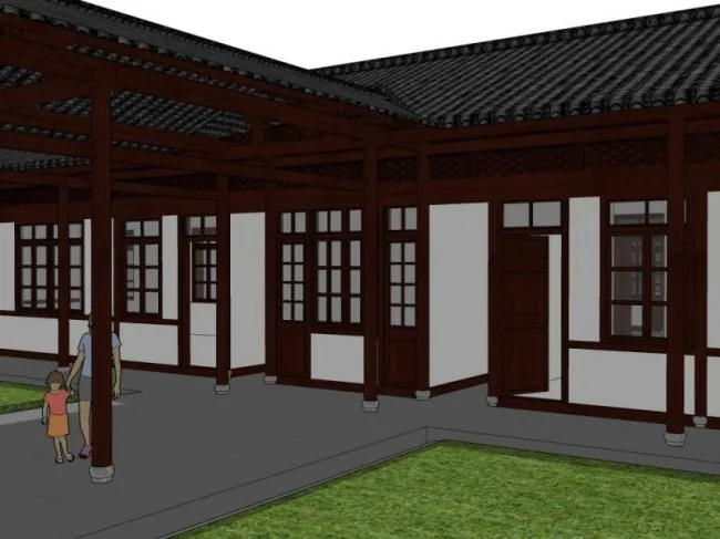 Sketchup Cultural Model | Courtyard, Chinese style, Multi story Cultural Activity Center