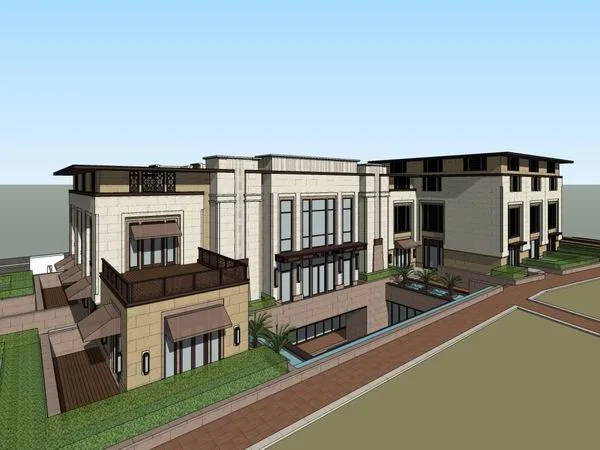 Sketchup Business Model | Multi story Commercial Club, Classical Style