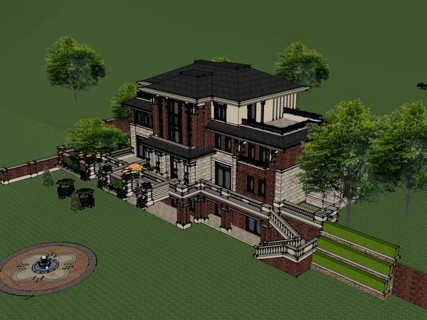 Sketchup Villa Model | Single Family Villa, Classical Style