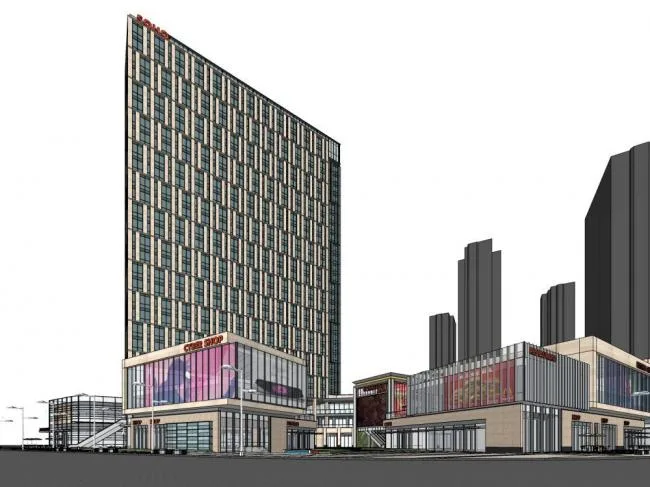 Sketchup Complex Model | High rise commercial complex, office, commercial podium, modern style