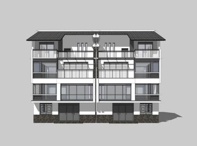 Sketchup Residential Model | Multi story Rural Residence, Residential Building, Chinese Style