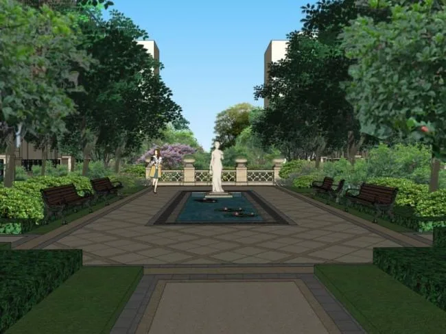 Sketchup Landscape Model | Square Landscape, Residential Landscape, Classical Style