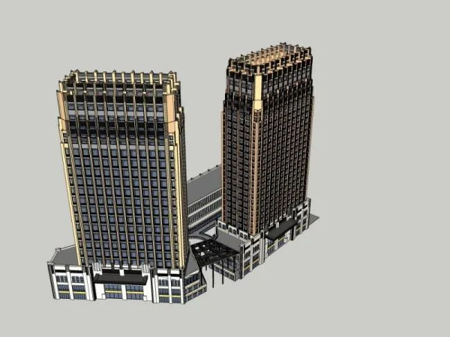 SketchUp Complex Model: Multi-Story Commercial and Classical Residential Design
