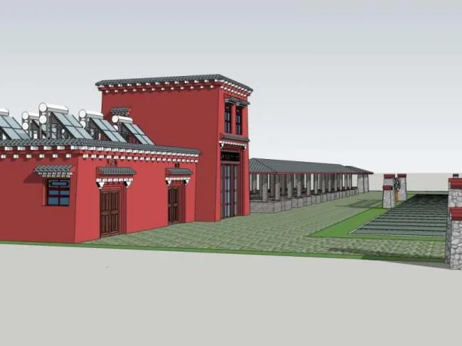 Sketchup Station Road and Bridge | Multi story Post Station, Modern Chinese Style