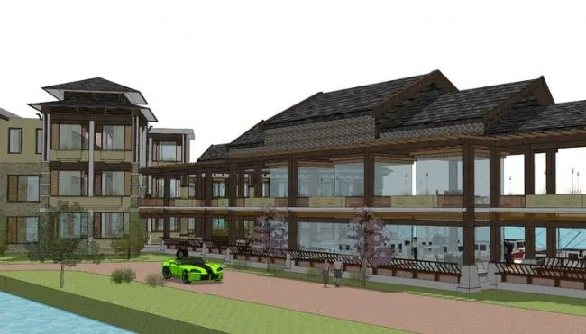 Sketchup Hotel Model | Multi Story Resort Hotel, Southeast Asian Style, Lake View