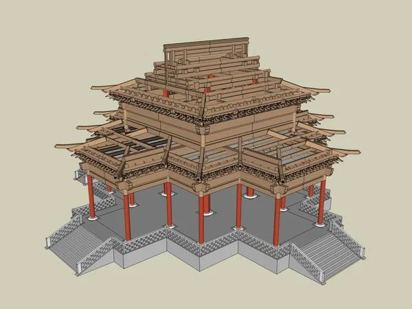 Sketchup Ancient Architecture Model | Multi story Light Hall Beam Architecture, Chinese Style, Ancient Architecture