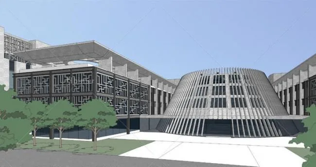 Sketchup Office Model | Multi story Office Government Building, Modern Style, Landscape Design, Water Landscape, New Chinese Style