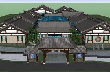 SketchUp Model of a Multi-Story Chinese-Style Leisure and Entertainment Resort Hotel-BIM WORLD