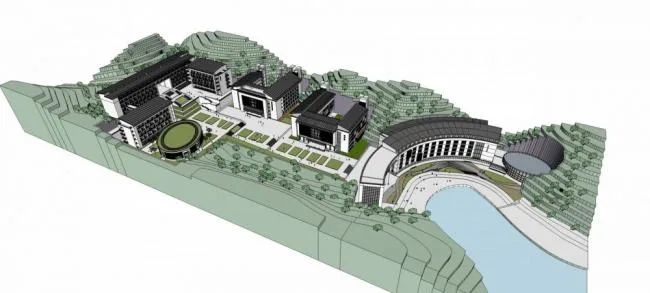 Sketchup School Model | Multi story School, Southern University, Teaching Building, New Chinese Style Place, Educational Architecture