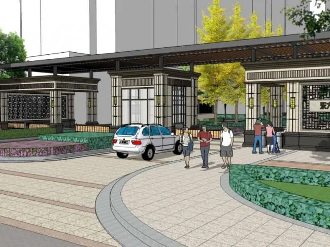 Sketchup Business Model | Commercial Square, Modern Style