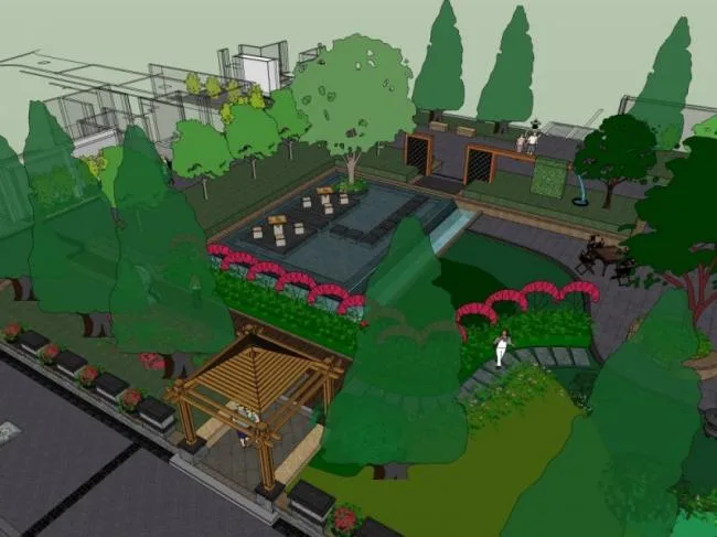 Sketchup Landscape Model | Community Landscape, Modern Style