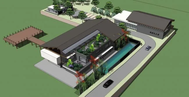 Sketchup Business Model | Group Clubhouse, Multi story, Northern, New Chinese Style, Commercial Architecture