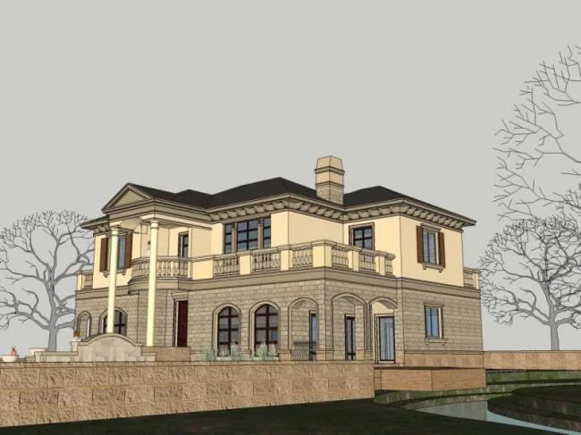 Sketchup Villa Model | Single Family Villa, Classical Style