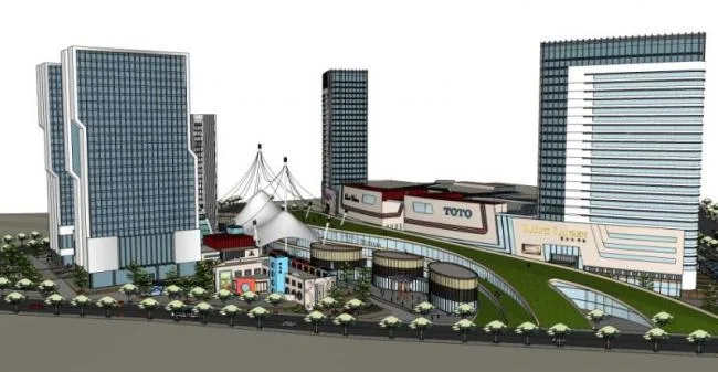 Sketchup Complex Model | High rise office building, hotel, ground floor commercial, multi story complex, modern style
