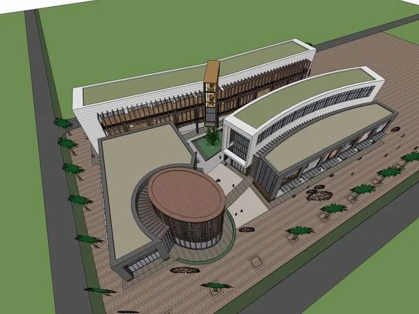 Sketchup Business Model | Multi story Commercial Street, Pedestrian Street, Modern Style