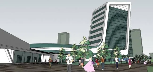 Sketchup Station Road and Bridge | Multi story high-rise mixed use, hotel office, bus station, hub station, modern style, transportation building