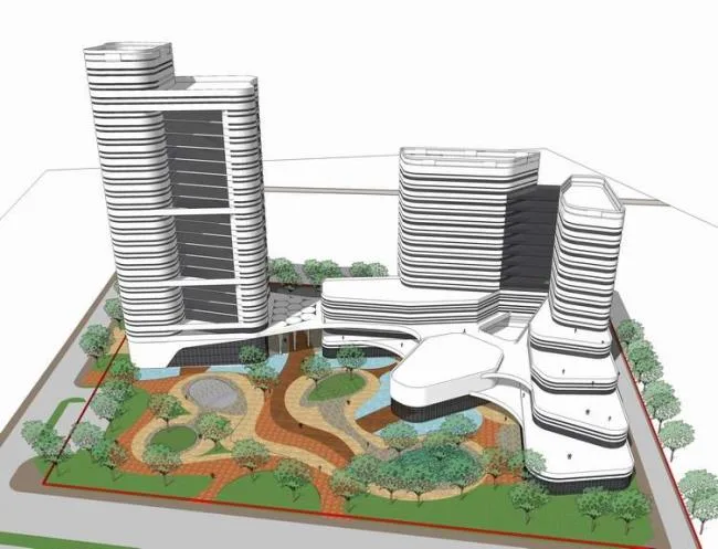 Sketchup Hotel Model | Multi story high-rise mixed use, hotel, office building, office building, modern style