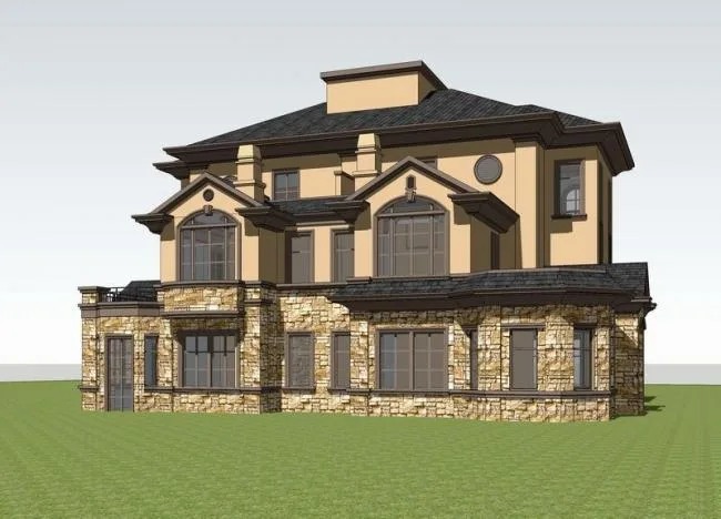 Sketchup Villa Model | Double Split Villa, French Classical Style
