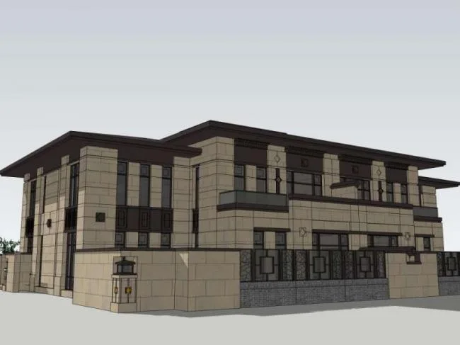 Sketchup Villa Model | Twin Villa, Modern Chinese Style