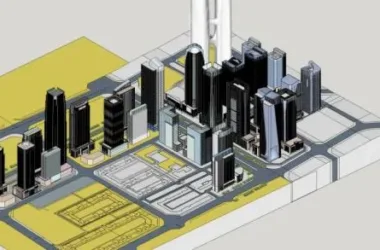 SketchUp Complex Model: High-Rise Financial Center with Offices, Hotel, Mall, Transit Hub, and Public Spaces-BIM WORLD
