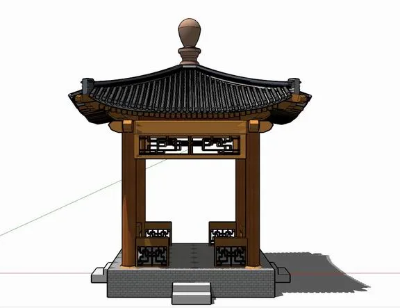 Sketchup Sketch Model | Four Corner Pavilion, Chinese Style, Sketch
