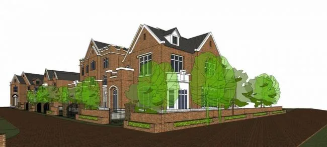 Sketchup Villa Model | British style, multi story villa complex, residential building, double split villa, sloping roof