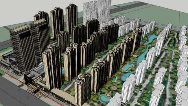 Sketchup Residential Model | Super high-rise residential, ground floor commercial, classical style