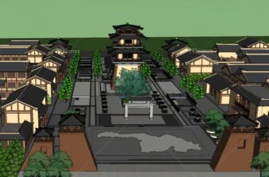 SketchUp Business Model: Multi-Story Commercial Street with Antique Chinese Style-BIM WORLD
