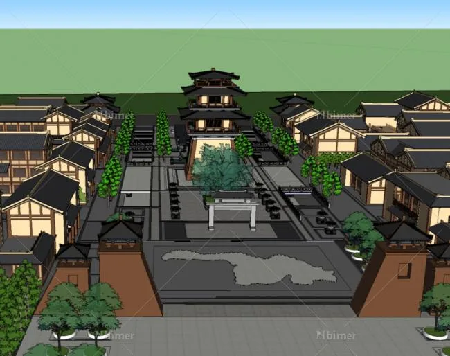 Sketchup Business Model | Multi-story Commercial Street, Antique, Chinese Style
