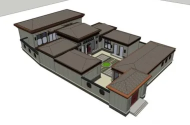 SketchUp Residential Design | Multi-Story Chinese-Style Courtyard Home-BIM WORLD