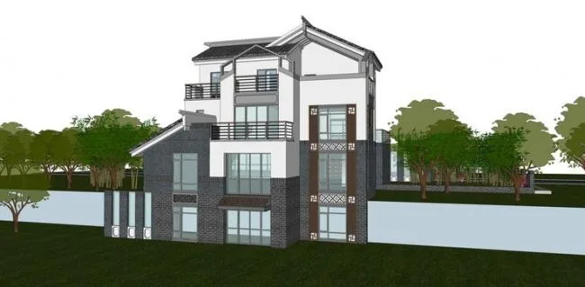 Solo Villa SketchUp Model | Modern Chinese Style Design