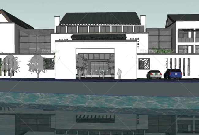 Sketchup Business Model | Multi story Huizhou style new club, Chinese style, commercial building