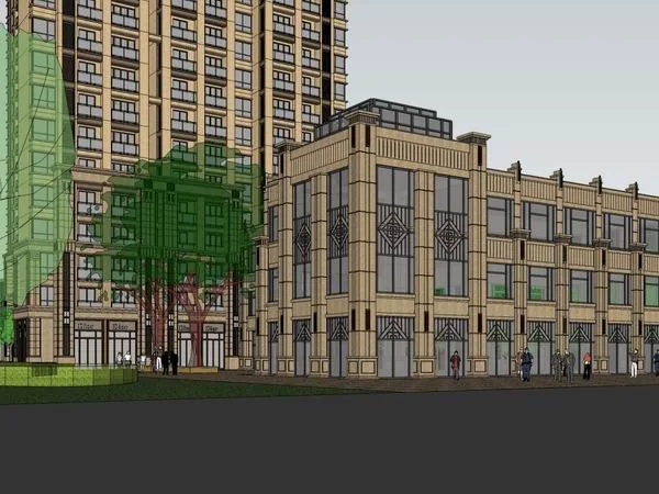 Sketchup Residential Model | High rise residential, ground floor commercial, classical style