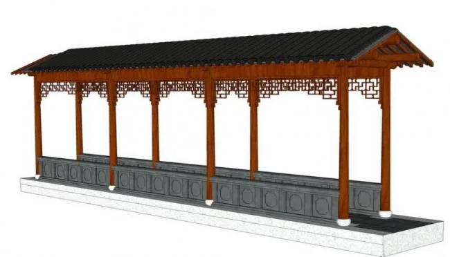 SketchUp Material Model: Chinese Corridor Frame Component