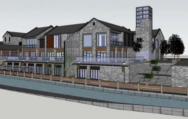 SketchUp Business Model: Multi-Story Huizhou-Style Commercial Street in Modern Chinese Design