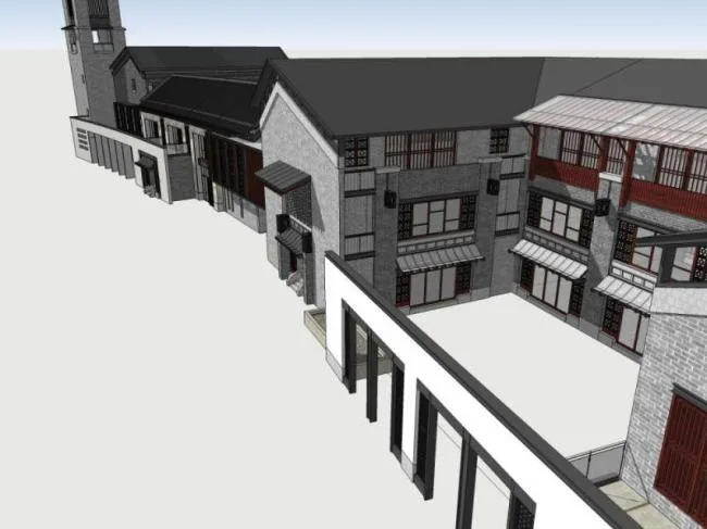 Sketchup Business Model | Multi story Commercial Street, Chinese Style