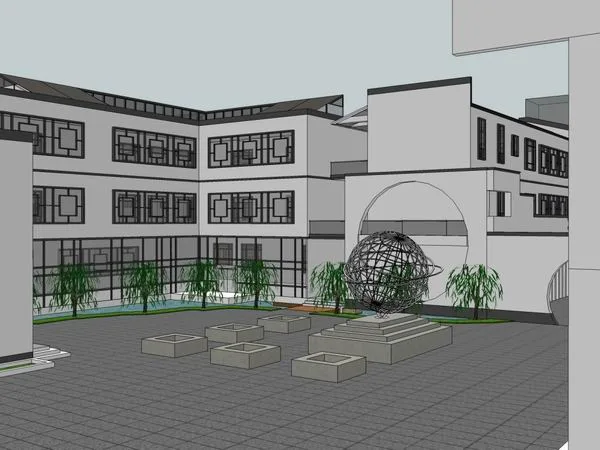Sketchup School Model | Multi story Middle School, Campus Educational Architecture, Chinese Style